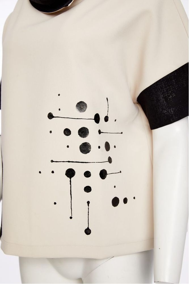 NAYA Placement Print Top With Collar Black/Sand