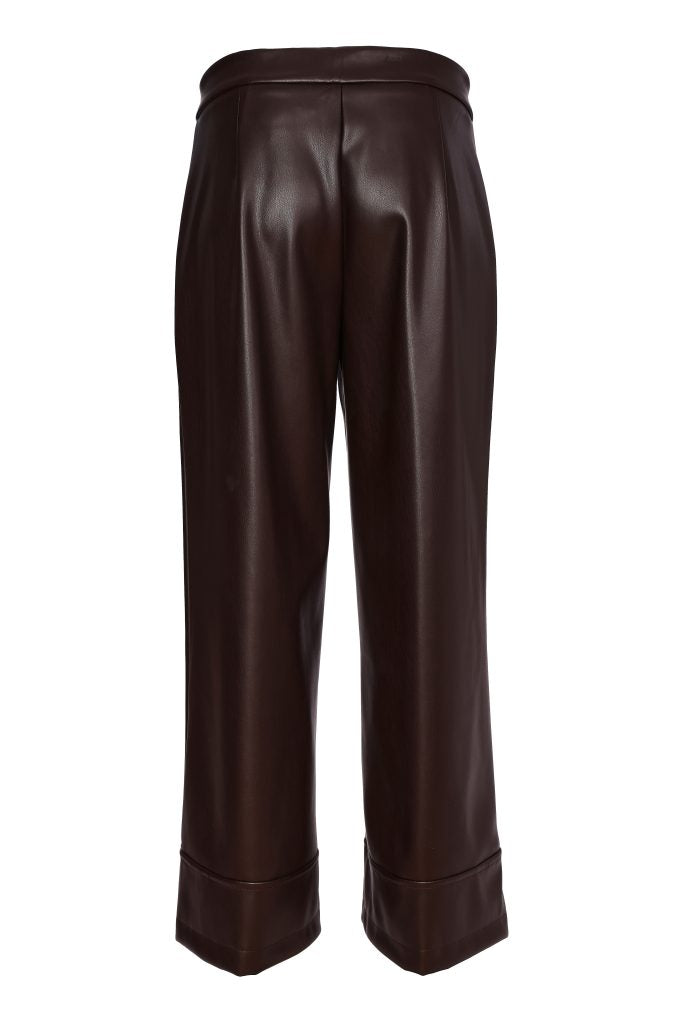 Naya Wide Leg Leatherette Trousers-Black