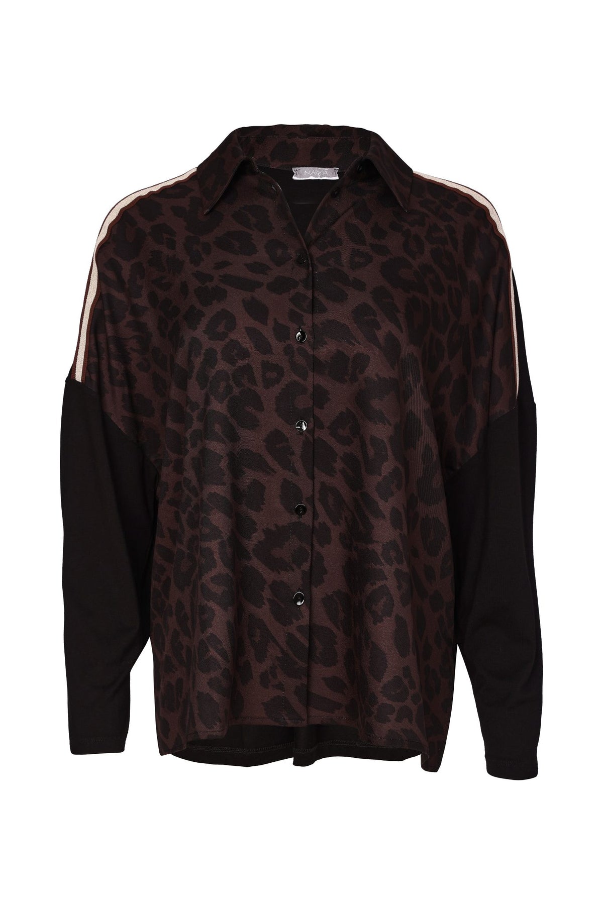 Naya Animal Collar Sleeve Top Black/Choko