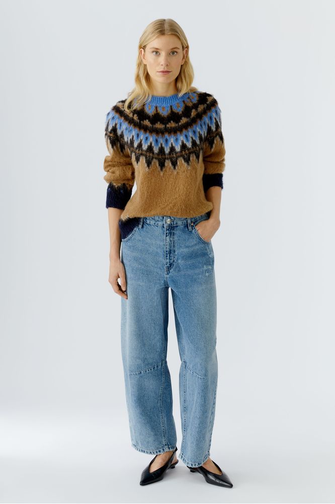 Oui Pattern Pullover Camel Blue