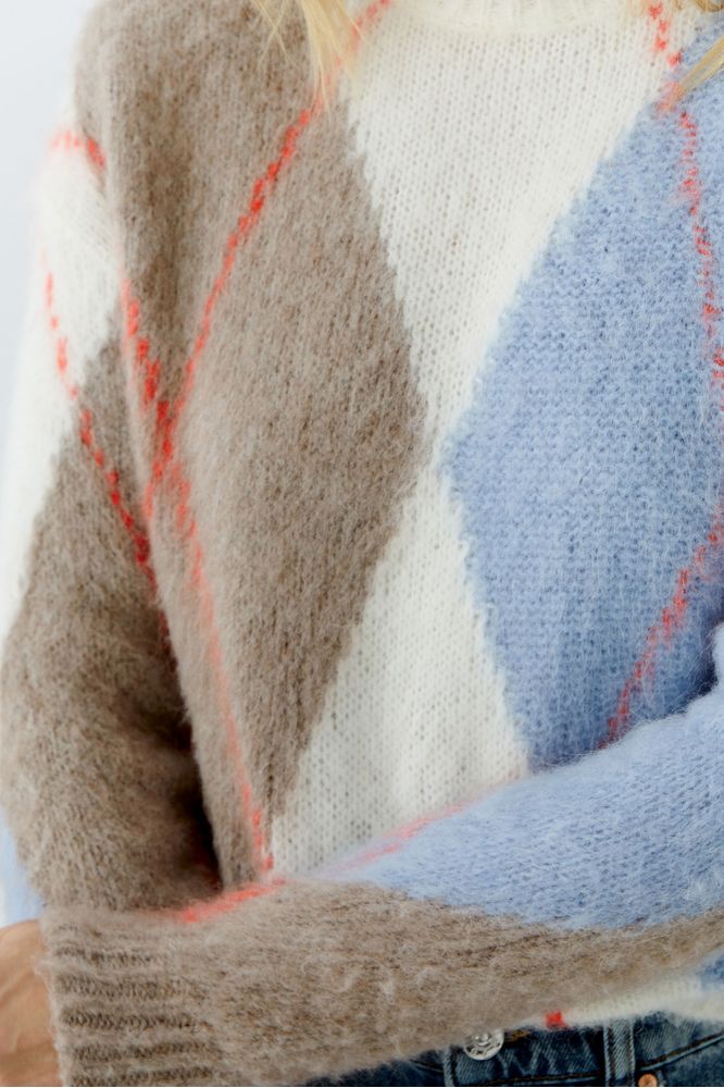 Oui White Blue Pullover 86113