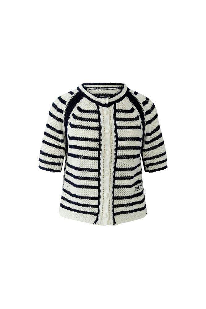 Oui Striped Cardigan White/Blue 97489