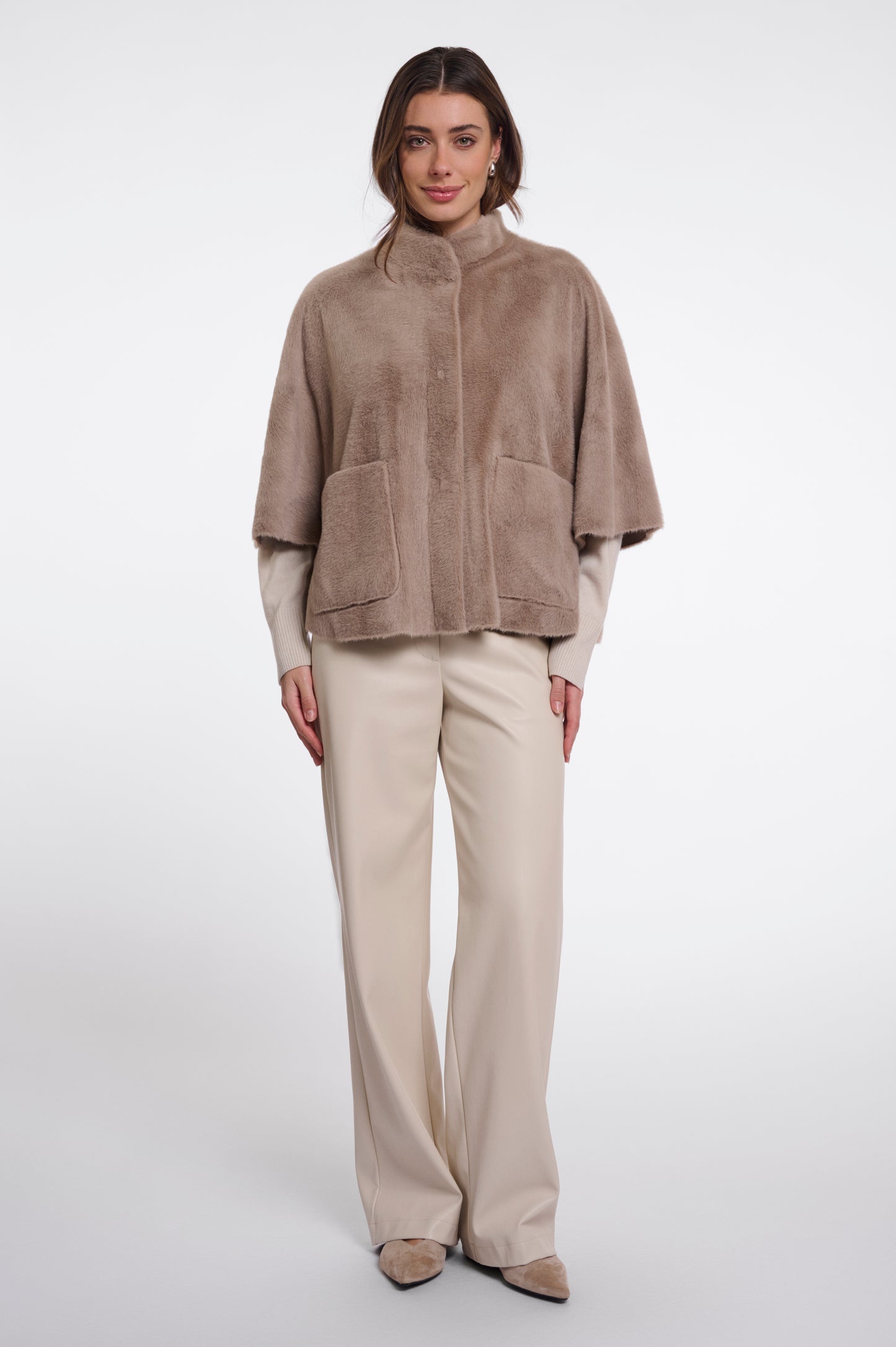 Rino & Pelle Dewi Faux Fur Cape-Mocha Latte