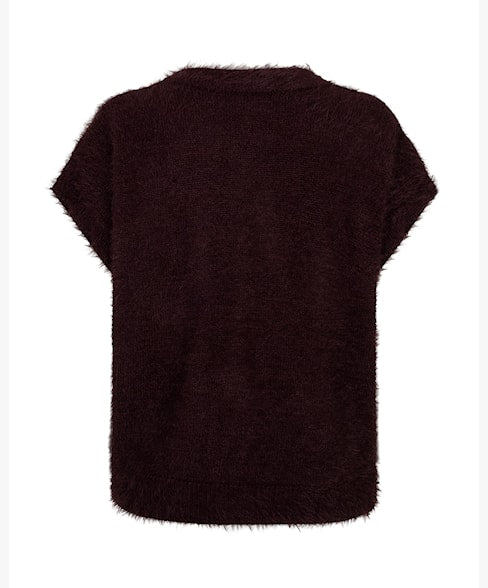 Red Button Fuzzy Top Burgundy