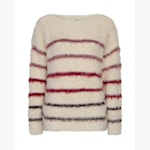 Red Button Fuzzy Stripe Sweater Creme/Burgundy