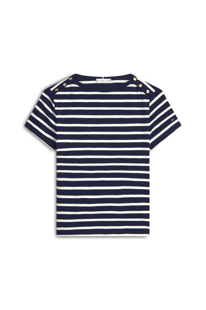 Tommy Hilfiger Gold Button Slim Tee Dark Blue/Ecru