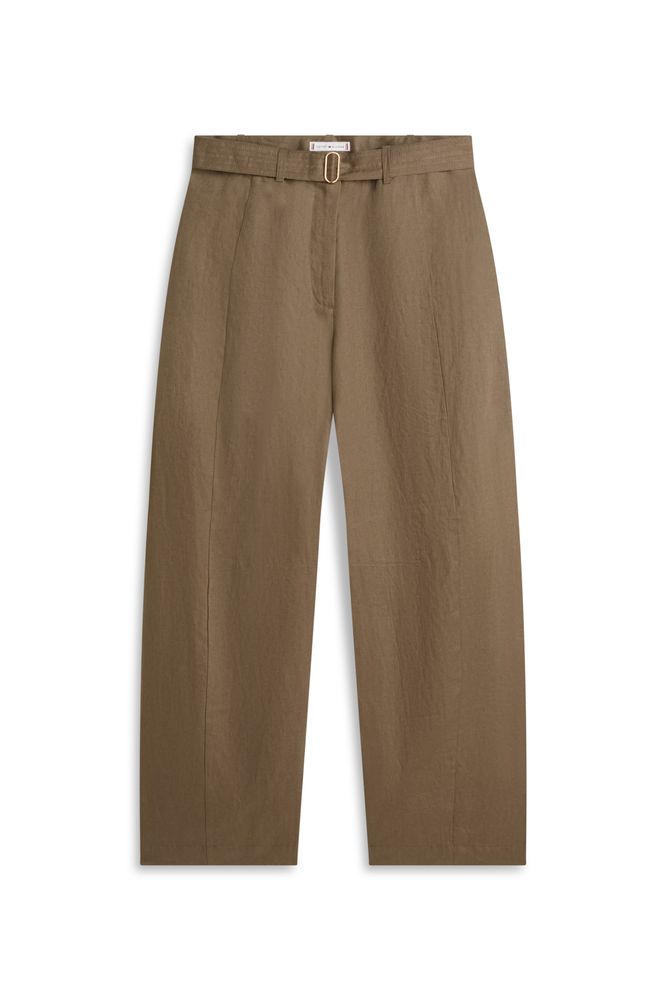 Tommy Hilfiger Linen Barrel Leg Trousers Olive