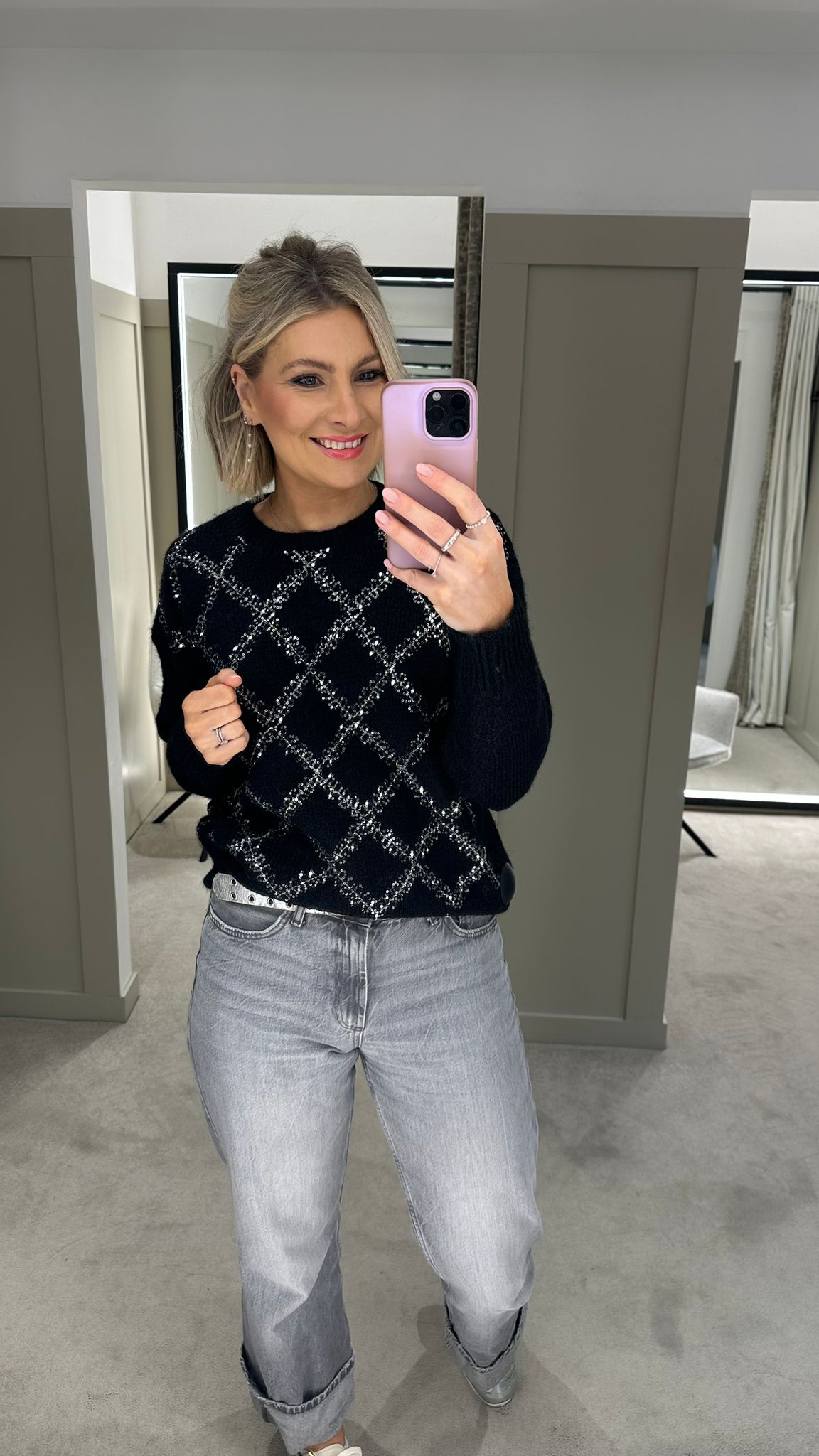 Kayla Sequin Detail Black Sweater