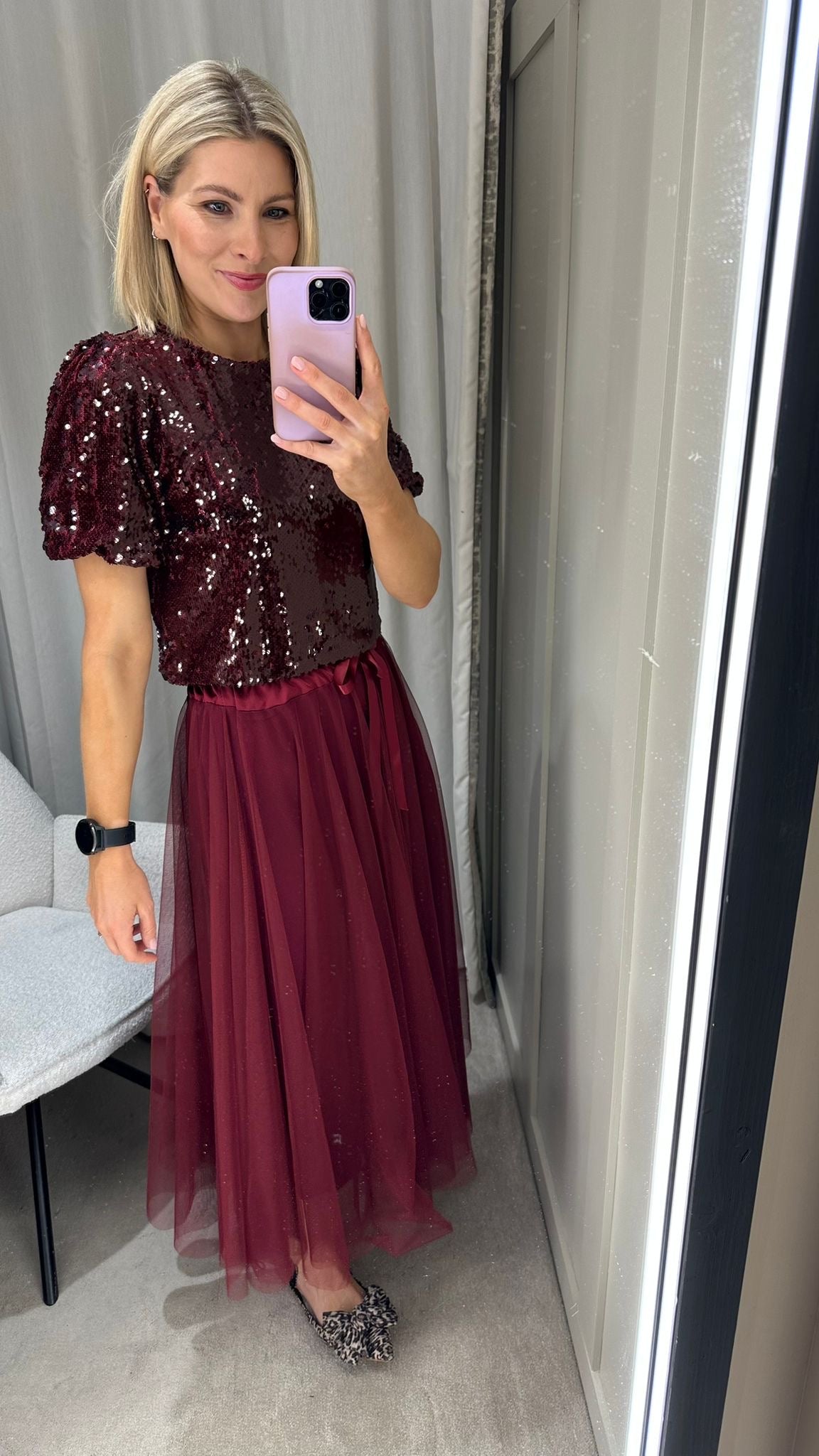 Elli White Plum Sequin Top