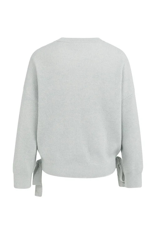 YAYA Sweater with Tie Detail Vapour Blue Grey