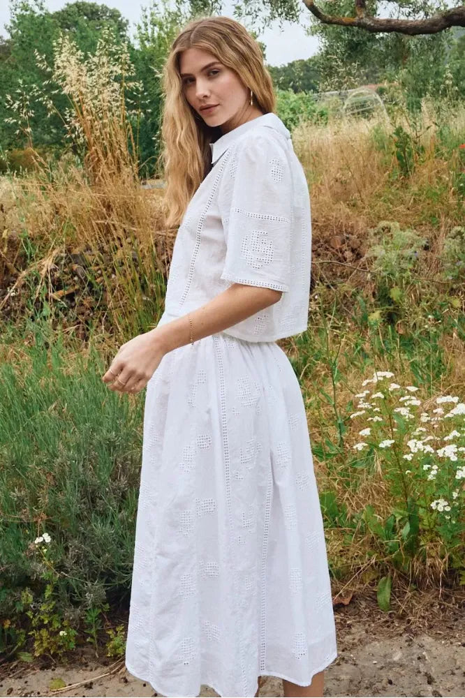 Molly Bracken Midi Cotton Skirt Off White