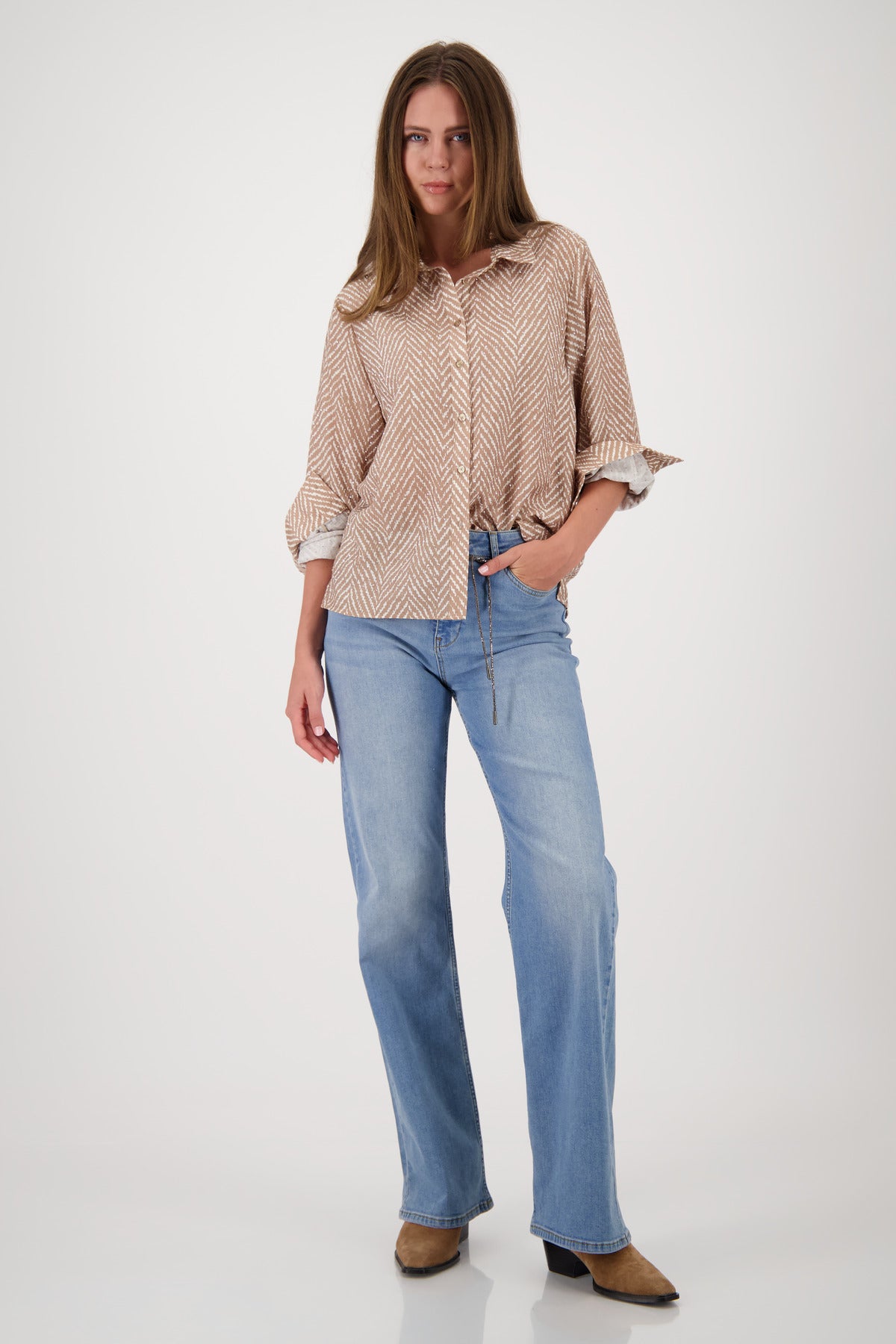 Monari Herringbone Jewel Blouse Brown Sugar