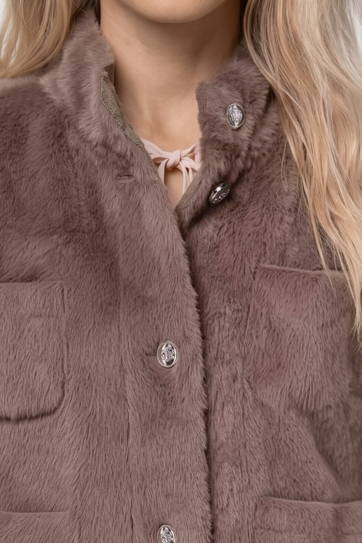 Monari Cape Faux Fur Jacket Taupe