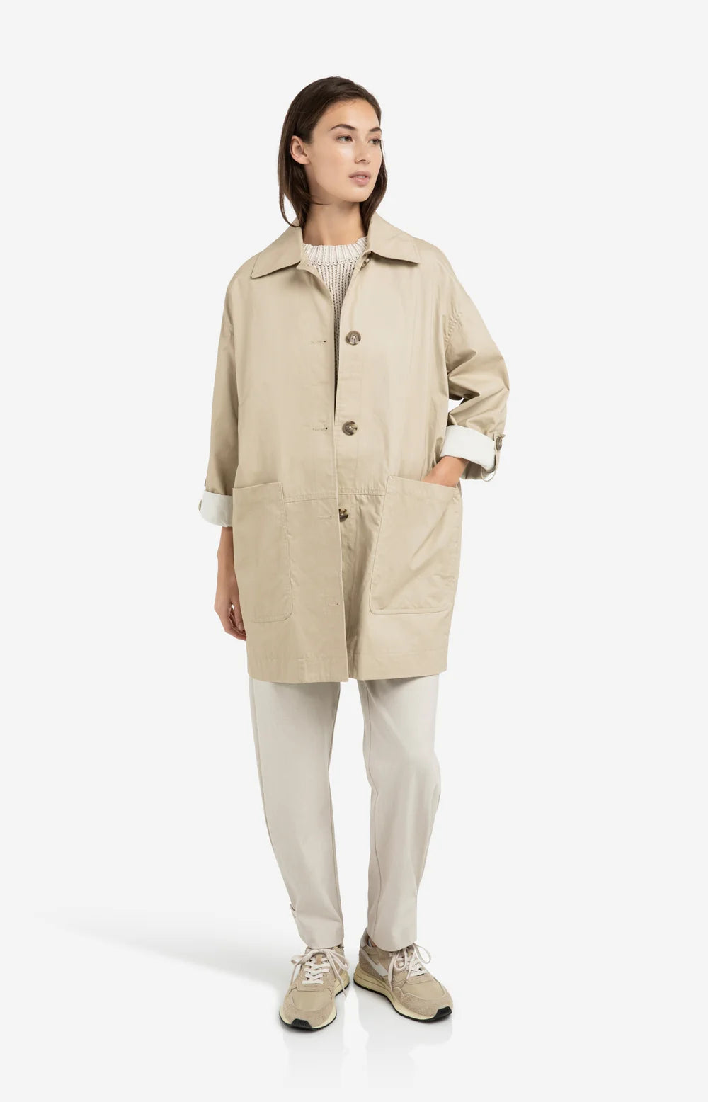 YAYA Oversized Cotton Jacket Sandstone Beige