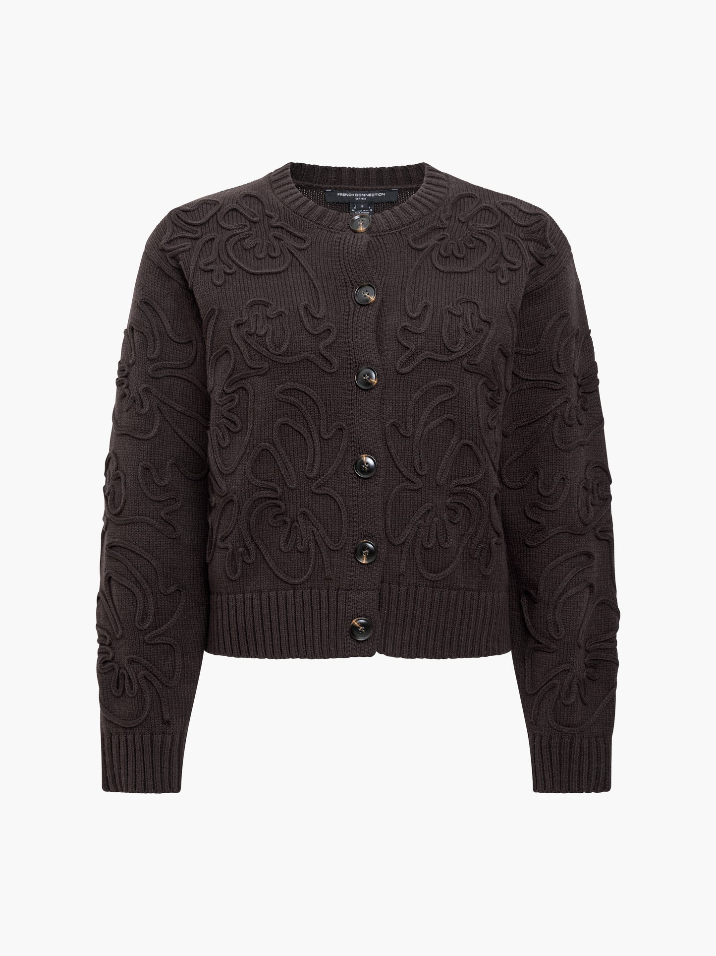 French Connection Varli Floral Cardigan Mocha Brown