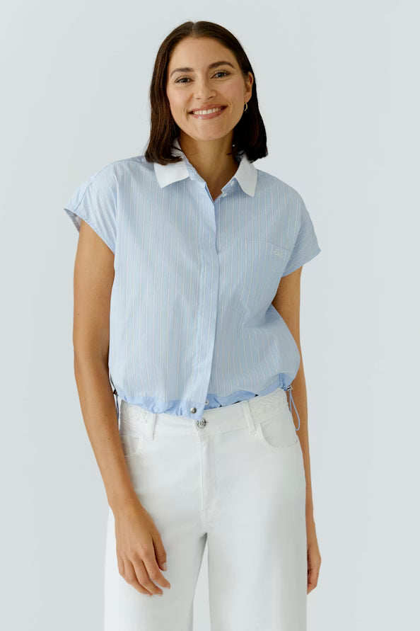 Oui Blue White Blouse 97228