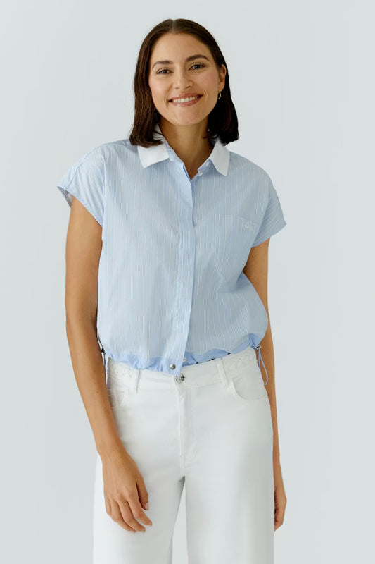 Oui Blue White Blouse 97228