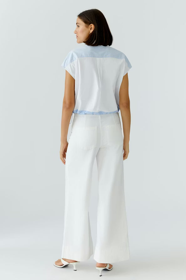 Oui Blue White Blouse 97228