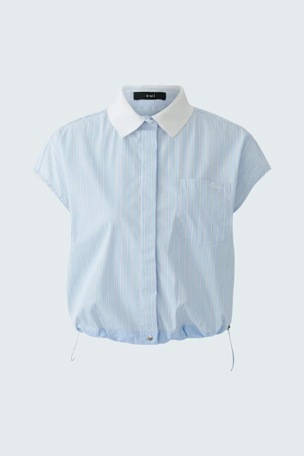Oui Blue White Blouse 97228