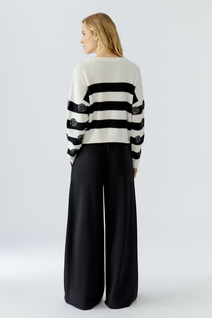 Oui Striped/Spot Pullover- White/Black 97906