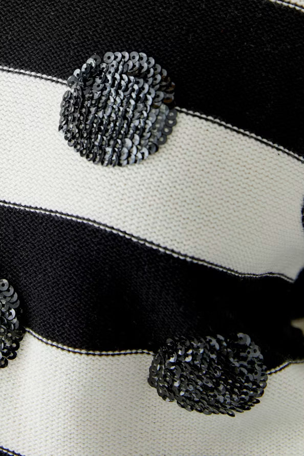 Oui Striped/Spot Pullover- White/Black 97906