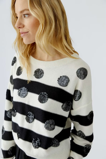 Oui Striped/Spot Pullover- White/Black 97906