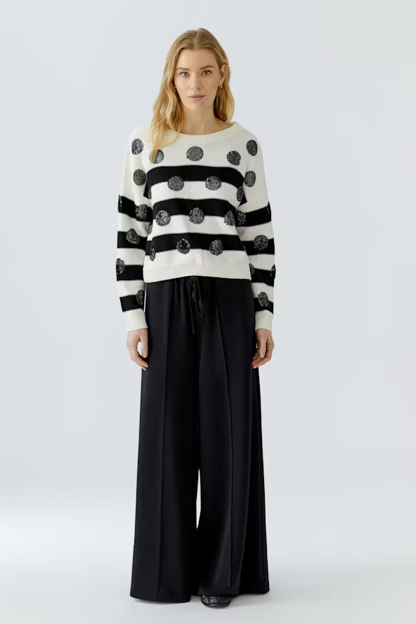 Oui Striped/Spot Pullover- White/Black 97906