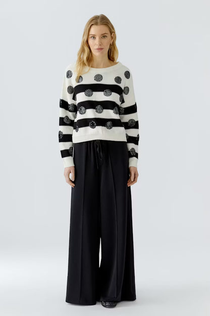 Oui Striped/Spot Pullover- White/Black 97906