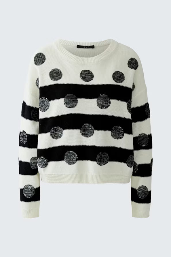 Oui Striped/Spot Pullover- White/Black 97906
