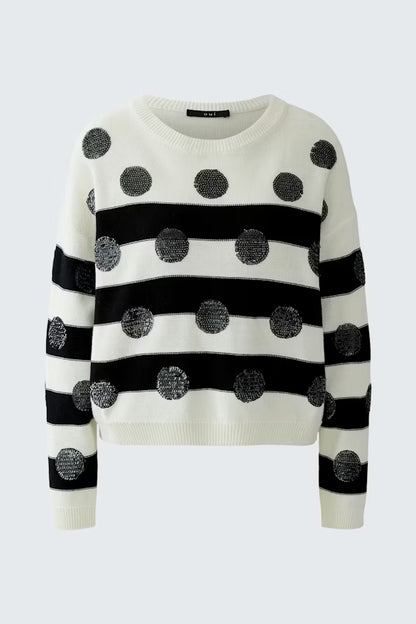 Oui Striped/Spot Pullover- White/Black 97906