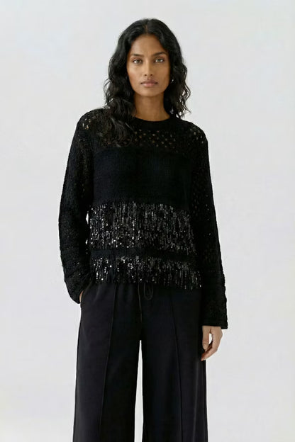 Oui Sequin Fringe Detail-Black 97915