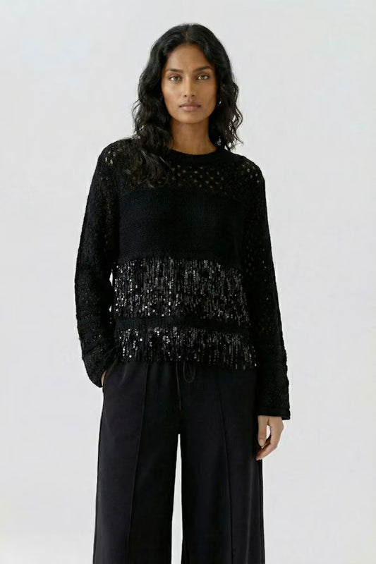Oui Sequin Fringe Detail-Black 97915