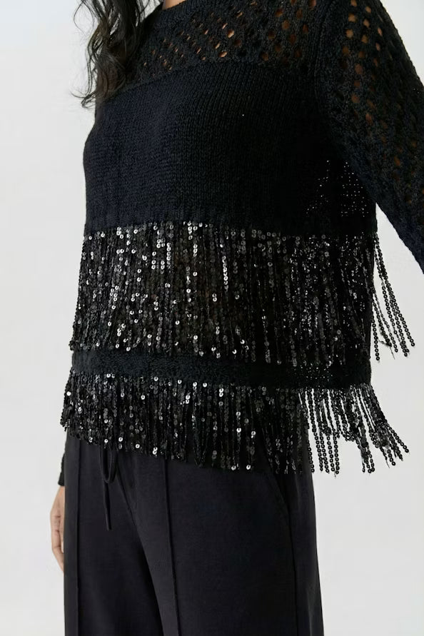 Oui Sequin Fringe Detail-Black 97915