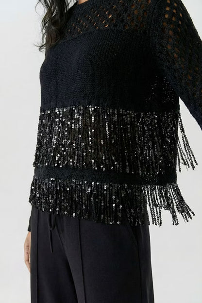 Oui Sequin Fringe Detail-Black 97915