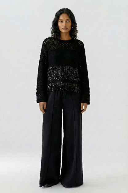 Oui Sequin Fringe Detail-Black 97915