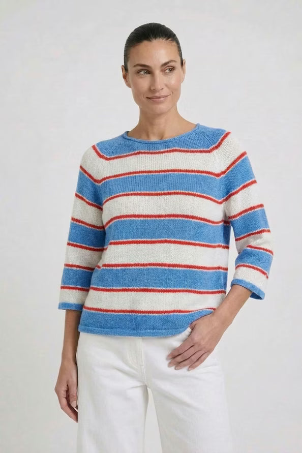 Oui Striped 3/4 Sleeve Pullover 97923