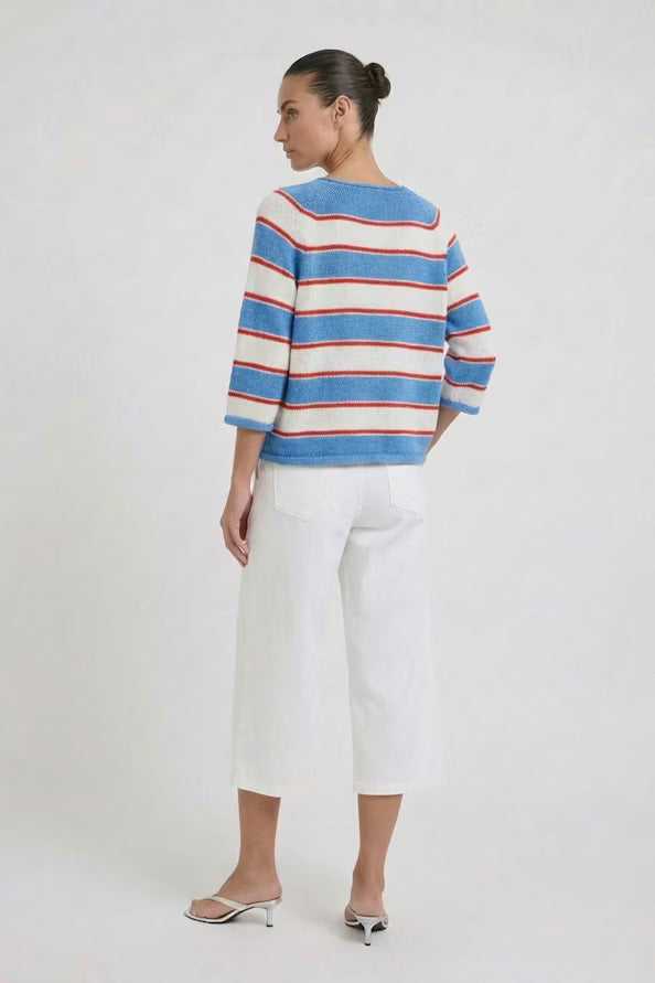 Oui Striped 3/4 Sleeve Pullover 97923