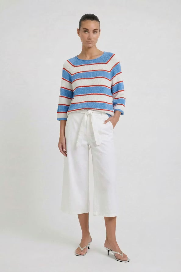 Oui Striped 3/4 Sleeve Pullover 97923