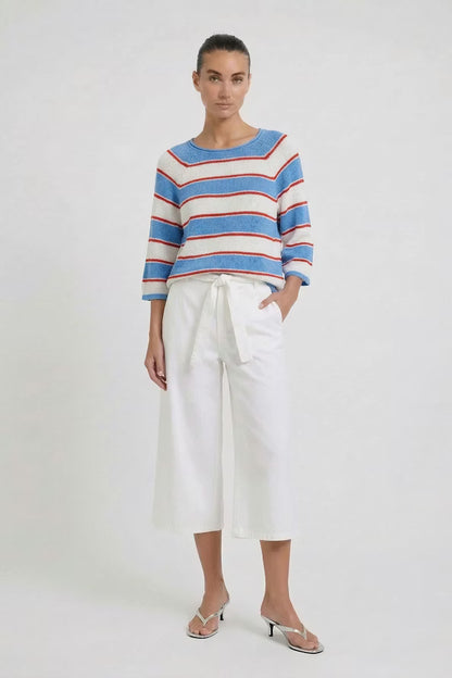 Oui Striped 3/4 Sleeve Pullover 97923