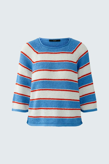 Oui Striped 3/4 Sleeve Pullover 97923