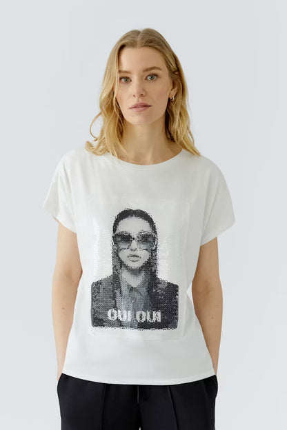 Oui Embellished T-shirt- Cloud Dancer 98729