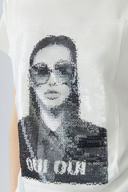 Oui Embellished T-shirt- Cloud Dancer 98729