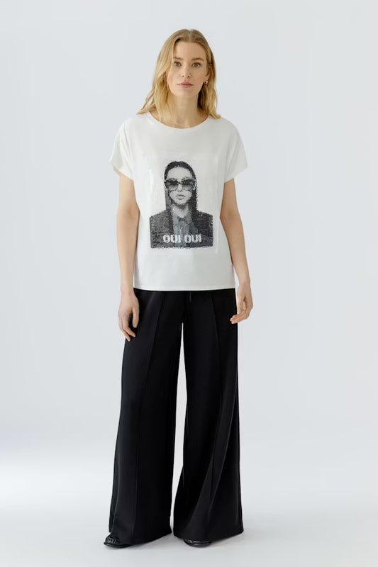Oui Embellished T-shirt- Cloud Dancer 98729