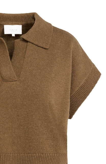 YAYA Knitted Spencer Teak Brown Melange