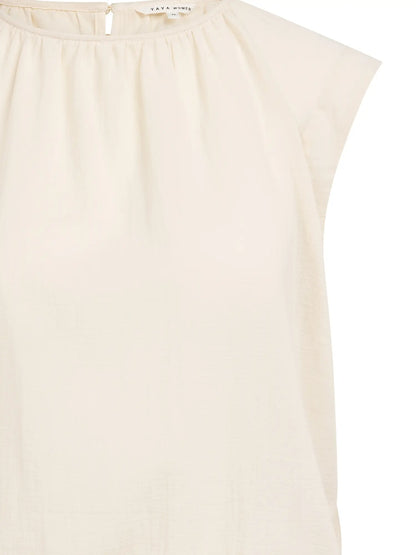 YAYA Sleeveless Top Pleated Neck Detail