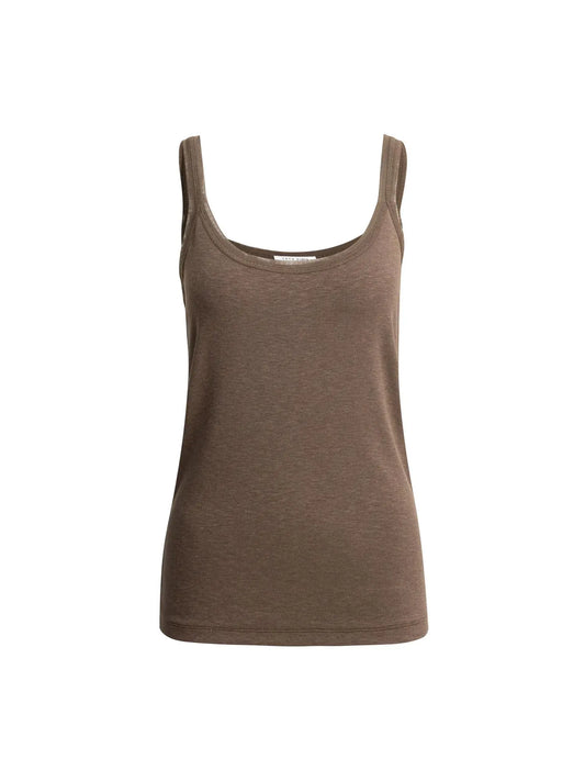 YAYA Mesh Detail Vest Top- Washed Brown