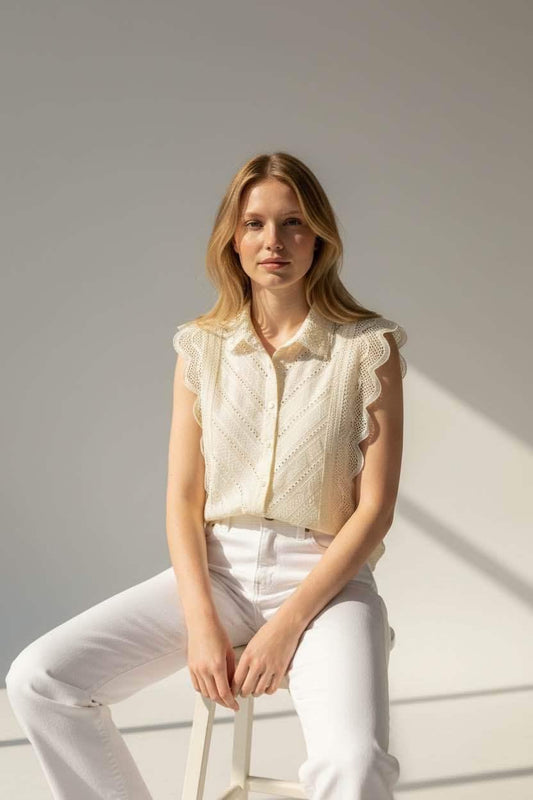 Maisie Lace Sleeveless Shirt Cream