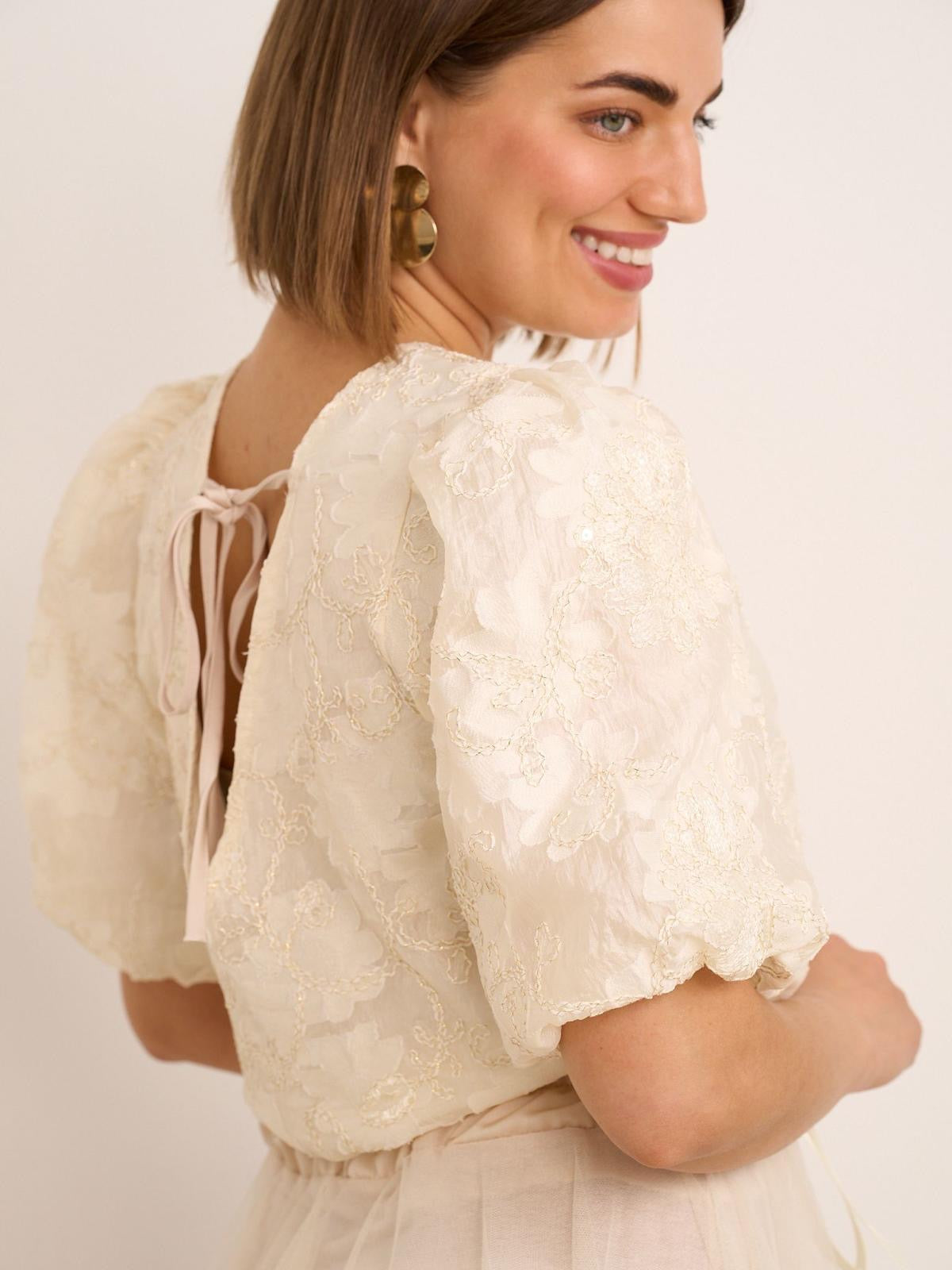 Kayla Delicate Floral Blouse Beige