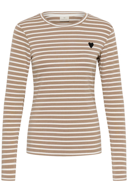Kaffe Liddy T-Shirt Top Desert Taupe / Chalk-Black Heart