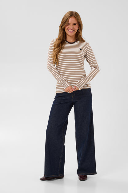 Kaffe Liddy T-Shirt Top Desert Taupe / Chalk-Black Heart